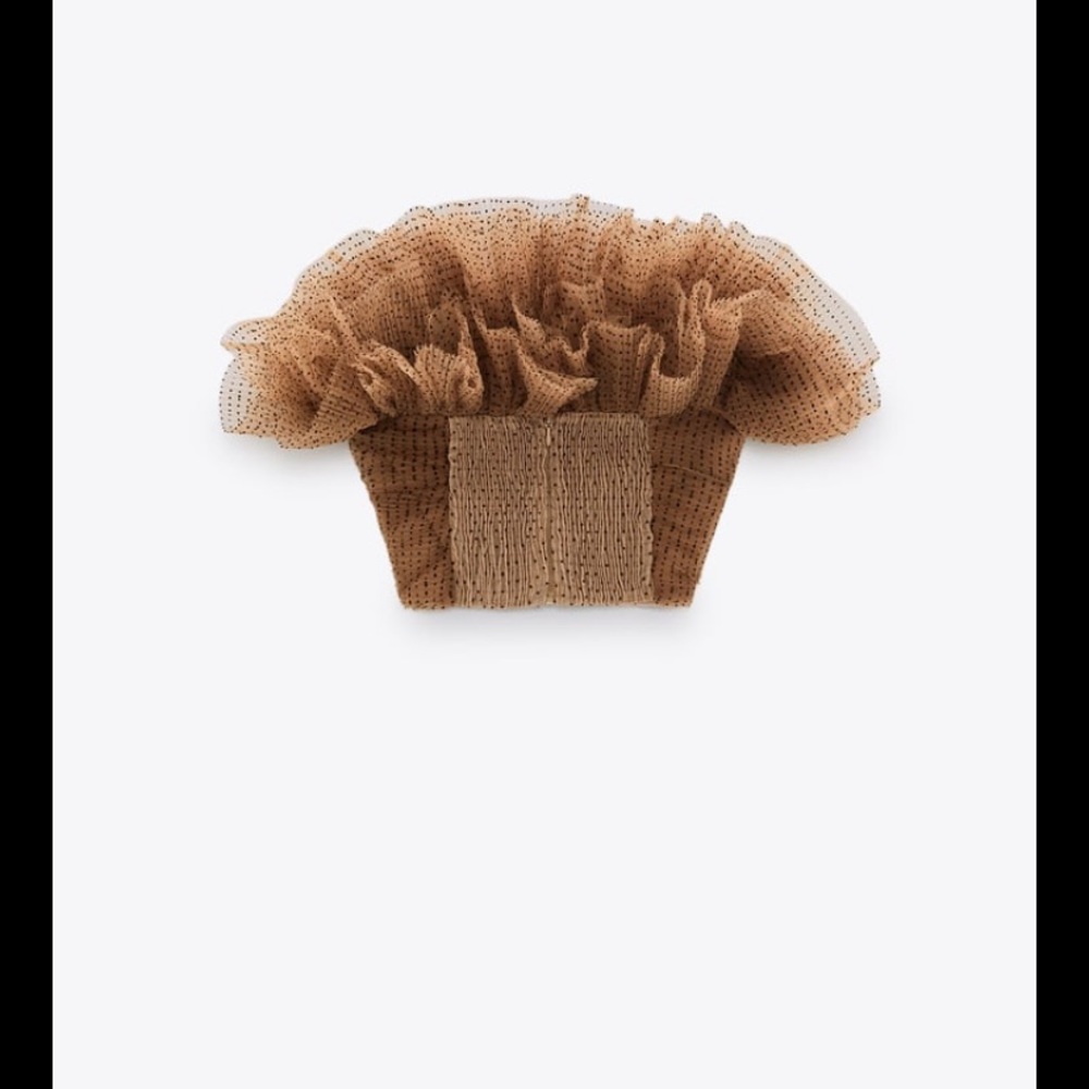 Zara Brown Ruffled Crop Top - Picture 10 of 12